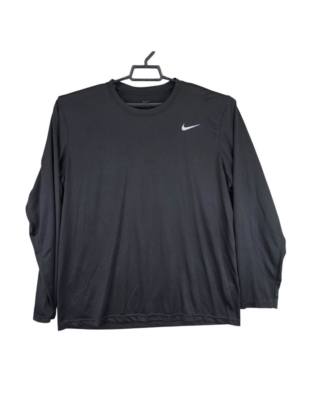 Mens The Nike Tee Dri Fit Black T Shirt Long Sleeve Crew Neck Polyester Size XL